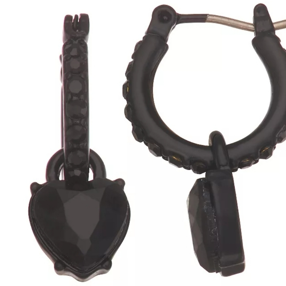 Simply Vera Vera Wang Jet Tone Huggie w/Heart Drop Earrings